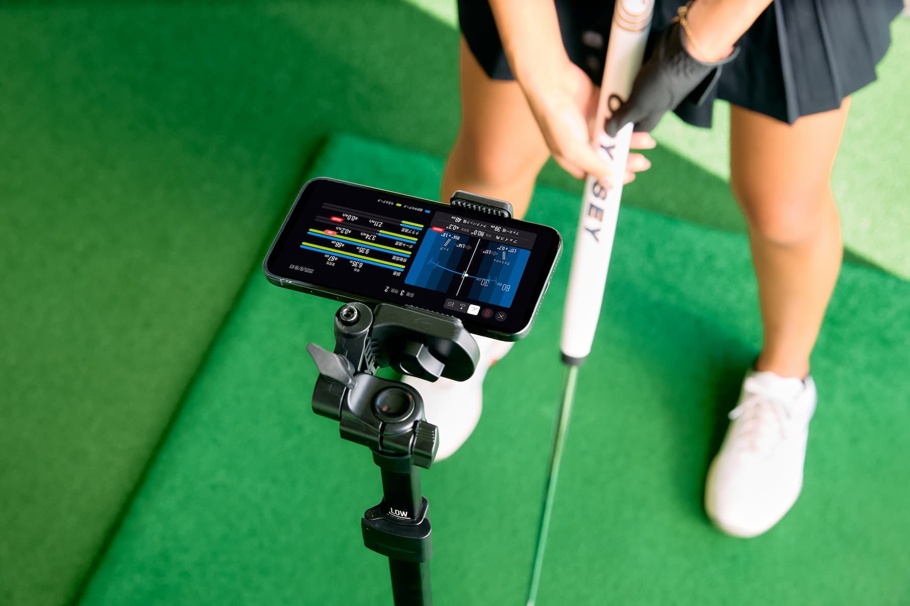 Viewing putting measurements on an iPhone mounted on a tripod