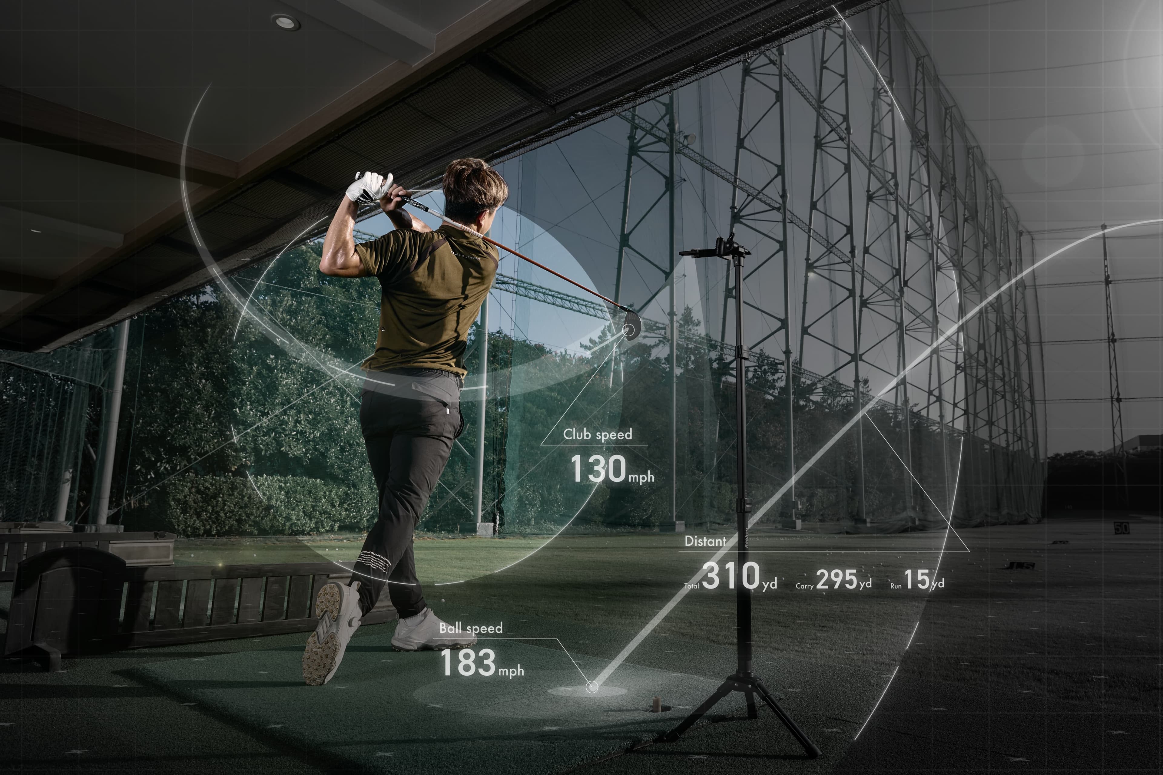 Golfboy measurement example with distance and speed over a swing photo